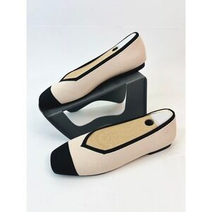 VIVAIA Margot 2.0 Square Toe Flats Cream Ivory Black Knit Shoes Womens 9-9.5